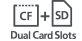 Kaksi CF- ja SD-korttipaikkaa